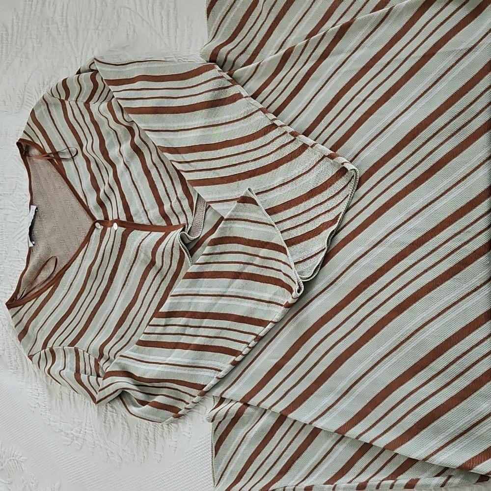 Zara Stripe Knit Top & Skirt Co Ord Set Size Large Green/ Brown - Picture 15 of 16